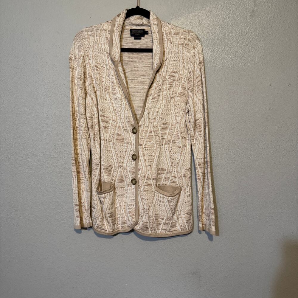 Pendleton Cream And Tan Button Front Blazer Cardi… - image 2